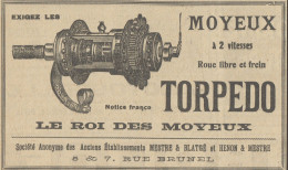 TORPEDO Le Roi Des Moyeux - Pubblicità D'epoca - 1907 Old Advertising - Werbung