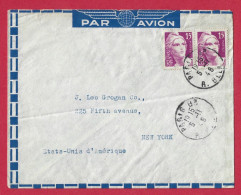 !!! LETTRE PAR AVION DE PARIS POUR NEW-YORK AVEC AFFRANCHISSEMENT PAIRE GANDON 15F DE 1948 - Storia Postale