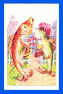 Animaux-122P17 Poissons Humanisés, Les Poissons Amoureux, Mr Poisson Offre Des Fleurs à Mme Poisson Avec Une Ombrelle BE - Fish & Shellfish