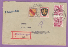 EINGESCHRIEBENER BRIEF AUS FURTWANGEN,MIT NOT RECO. ZETTEL,NACH FELLBACH,1947. - Bade