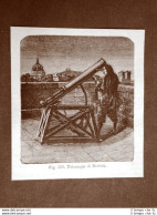 Incisione Del 1875 Albori Dell'astronomia Invenzione Il Telescopio Di Newton - Ante 1900