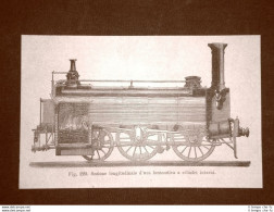 Incisione Del 1875 Treni E Ferrovie Sezione Di Una Locomotiva A Cilindri Interni - Before 1900
