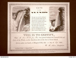 Certificato Passaggio Di Louis Deville Nella Cave Of The Winds 12 Settembre 1854 - Ante 1900