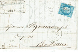 60 A Sur Lettre Cachet GC 984 Pour Bordeaux Au Dos Transit Paris - 1849-1876: Klassieke Periode