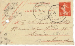 138 CL1 Semeuse Camée 10 C. Rouge Ambulant Saint Omer - Cartes-lettres