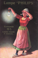 PUBLICITE LAMPE PHILIPS AVEC CACHET AU VERSO LUCIEN HENRIQUEL ELECTRICIEN A FONTENAY SOUS BOIS - Werbepostkarten