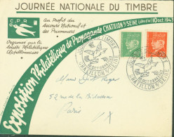 Journée Nationale Du Timbre Chatillon Sur Seine 10 10 1945 Profit Secours National & Des Prisonniers YT Pétain N°511 513 - 1921-1960: Periodo Moderno