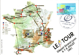 CYCLISME LE TOUR DE FRANCE 1991 - DEPART DU GRAND LYON - Matasellos Conmemorativos