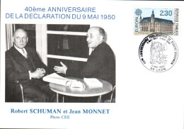 40 ANS OUVERTURE DU MARCHE COMMUN DU CHARBON PAR MAURICE SCHUMAN LYON 1990 - Gedenkstempel