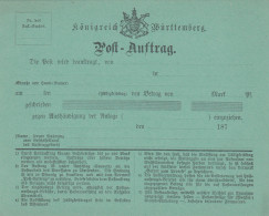 AD Württemberg Postauftrag 1875 - Otros & Sin Clasificación