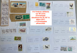 172 Timbres Affranchis Sur 99 Coins D’enveloppe (doublons-fin Du XX° & Début XXI°) + 4 Enveloppes Affranchies - Other & Unclassified