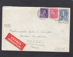 LETTRE PAR EXPRESS DE BRUXELLES-NORD,AVEC COB NOS 693,848,885,POUR MORGES,SUISSE.1952. - Storia Postale