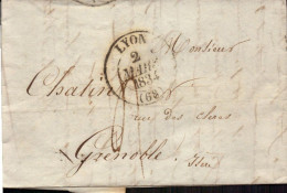 Lettre De Lyon ( 68 ) Pour Grenoble, Isere, 1834 - 1801-1848: Precursors XIX