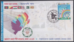 Bangladesh 2004 FDC SAARC Summit, Dhaka, BIrd, South Asia, Flags, India, Pakistan, Sri Lanka, Pakistan, First Day Cover - Bangladesh