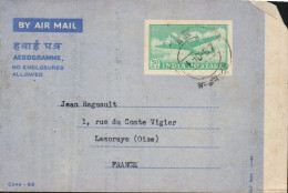 INDE AEROGRAMME POUR LA FRANCE 1957 - Lettres & Documents