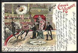 Lithographie Circus Krembser, Clown Und Dompteur, Akrobatin Auf Pferd  - Circus