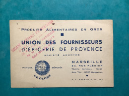 13/Marseille Carte De Visite .produits Alimentaires En Gros Union Des Fournisseurs D’épicerie De Provence. - Visiting Cards