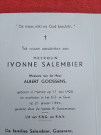 Doodsprentje Ivonne Salembier / Hamme 17/5/1925 Geel 21/1/1994 ( Albert Goossens ) - Religión & Esoterismo