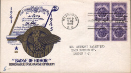 USA ETATS UNIS LETTRE FDC 1946 BADGE OF HONOR - Autres & Non Classés