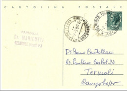 X1803) BELMONTE ASCOLI CAMPOBASSO TERMOLI  CARTOLINA POSTALE PUBBLICITARIA STORIA POSTALE  REPUBBLICA L.20  SIRACUSANA - Ascoli Piceno