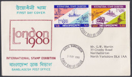 Bangladesh 1980 FDC International Stamp Exhibition, London, Boat, Postman, Horse, Aeroplane, Train, Ship First Day Cover - Bangladesh