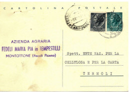 X1804) MONTOTTONE ASCOLI CAMPOBASSO TERMOLI  CARTOLINA POSTALE PUBBLICITARIA STORIA POSTALE  REPUBBLICA L.20  SIRACUSANA - Ascoli Piceno