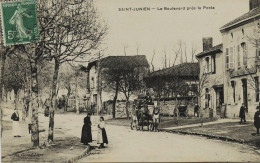 1985 - SAINT - JUNIEN  :  BOULEVARD DE LA POSTE - DEVANT La POSTE  ATTELAGE DU COURRIER    CIRCULEE EN 1913 - Saint Junien