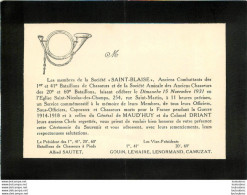 SAINT BLAISE  MEMENTO  15/11/1931  MEMOIRE DES MORTS DU 1er ET 41e BATAILLONS DE CHASSEUIRS ET 20e ET 60e - Altri & Non Classificati