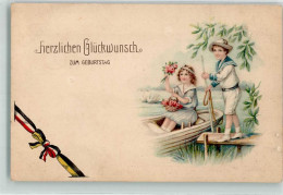 39529506 - Glueckwunsch Schwarz-Weiss-Rot U. Schwarz-Gelb Zweierbund Kinder Schwan Boot - Cumpleaños