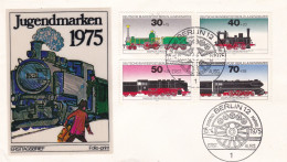 Deutschland Germany FDC Jugendmarken 15-04-1975 - Eisenbahnen