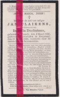 Devotie Doodsprentje Overlijden - Jan Claikens Wedn Isabella Duchateau - Voordt 1836 - Horpmaal 1924 - Obituary Notices