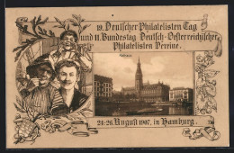 AK Hamburg, 19. Deutscher Philatelistentag 1907 Rathaus, Matrose & Fischer, Ganzsache  - Postzegels (afbeeldingen)