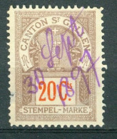 Bm Switzerland Fiscal 1897 Used | Canton St. Gallen. Cancel By Pen 30 Sept 1897 #5-01-01 - Revenue Stamps