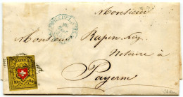 SUISSE - SBK 16II  10 RAPPEN CROIX NON ENCADREE SUR LETTRE DE NEUCHATEL POUR PAYERNE, 1852  - SIGNEE SCHELLER - 1843-1852 Kantonalmarken Und Bundesmarken