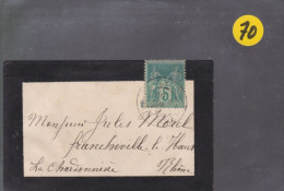 Un Timbre 5 C Vert Type Sage  Sur Enveloppe Sans Courrier   Destination La Charbonnière   Rhône - 1877-1920: Semi Modern Period