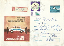 ROMANIA 1970 KEEP AN APPROPRIATE DISTANCE BETWEEN VEHICLES, CIRCULATED ENVELOPE, COVER STATIONERY - Postwaardestukken