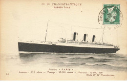 BATEAUX #MK36355 COMPAGNIE GLE TRANSATLANTIQUE FRENCH LINE PAQUEBOT PARIS LE HAVRE - Paquebots