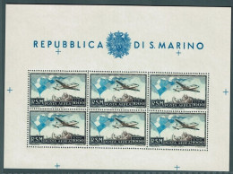 1951 S Marino Airmail 1000 Lire Yv#88 #462 S#99 Sheet 6x - Blokken & Velletjes