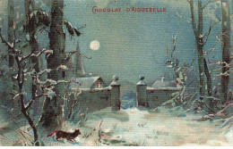 CHROMO #CL30973 CHOCOLAT D AIGUEBELLE PAYSAGE D HIVER NEIGE NUIT PLEINE LUNE RENARD - Aiguebelle