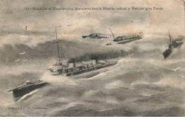 BATEAUX GUERRE #MK36229 ESQUADRILLE DE TORPILLEURS EN MANOEUVRE DANS LA MANCHE RALLIANT LE PORT PAR GROS TEMPS - Warships