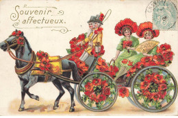 ATTELAGE #FG37947 SOUVENIR AFFECTUEUX COCHERS ATTELAGE FLEURIS DE COQUELICOTS GAUFREE - Autres & Non Classés