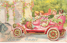 AUTOMOBILE #MK44434 VOITURE DECORE DE FLEURS ET ENFANTS BONNE ANNEE - Autres & Non Classés