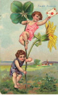 FANTAISIES #MK39615 TENDRE SOUVENIR DEUX ENFANTS FLEURS GEANTE ENVELOPPE - Autres & Non Classés