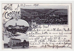 39017206 - Lithographie Gruss Aus Crossen Schloss Und Deutsches Haus Gelaufen Und Bahnpoststempel Von 1900, Zug Nr. 369 - Other & Unclassified