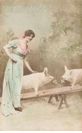 COCHONS #MK43547 FEMME ET COCHONS SUR UNE BALANCOIRE PHOTOMONTAGE - Cerdos