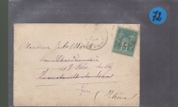 Un Timbre 5 C Vert Type Sage  Sur Enveloppe Sans Courrier   Destination Lyon Rhône - 1877-1920: Periodo Semi Moderno