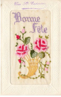 FANTAISIES #MK41959 BONNE FETE FLEURS ROSES CORNE D ABONDANCE CARTE BRODEE - Embroidered