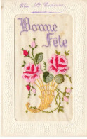 FANTAISIES #MK41959 BONNE FETE FLEURS ROSES CORNE D ABONDANCE CARTE BRODEE - Bordados