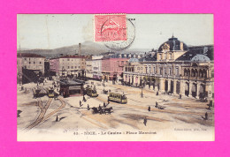 F-06-Nice-28P1  Le Casino, La Place Masséna, Tramways, Animation, Cpa Colorisée BE - Markten, Pleinen