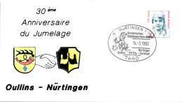 ALLEMAGNE 30 AS JUMELAGE OULLINS-NÜRTLINGEN 1992 - Covers & Documents